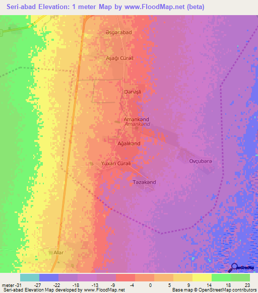 Seri-abad,Azerbaijan Elevation Map