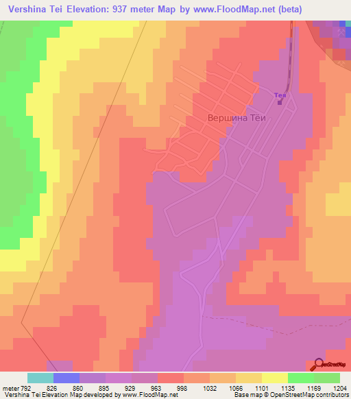 Vershina Tei,Russia Elevation Map