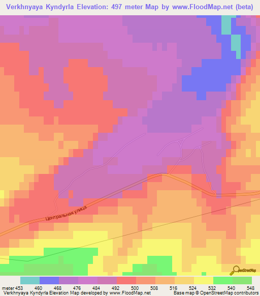 Verkhnyaya Kyndyrla,Russia Elevation Map