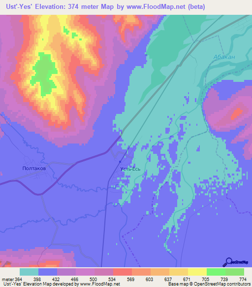 Ust'-Yes',Russia Elevation Map