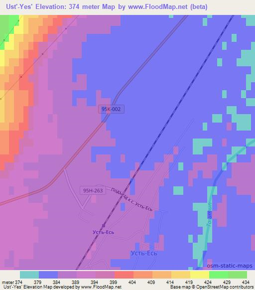Ust'-Yes',Russia Elevation Map