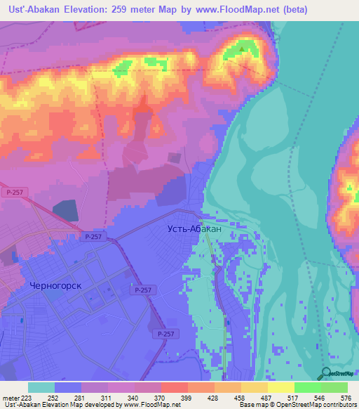 Ust'-Abakan,Russia Elevation Map
