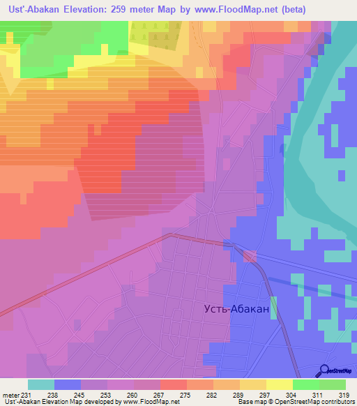 Ust'-Abakan,Russia Elevation Map