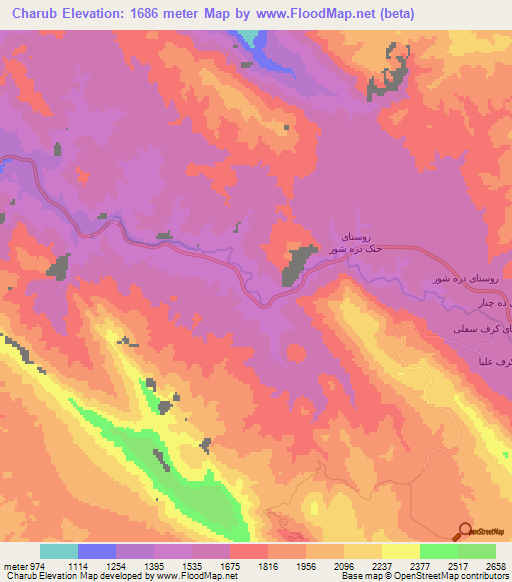 Charub,Iran Elevation Map