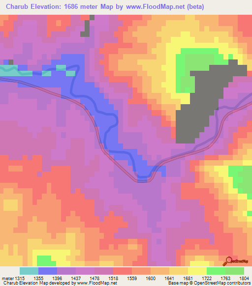 Charub,Iran Elevation Map
