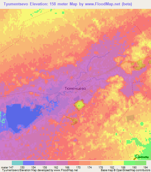 Tyumentsevo,Russia Elevation Map