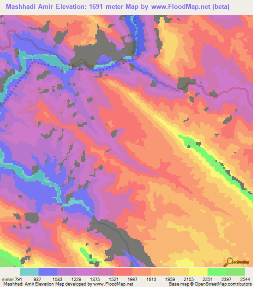 Mashhadi Amir,Iran Elevation Map