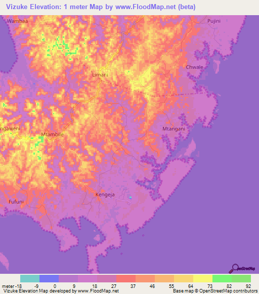 Vizuke,Tanzania Elevation Map