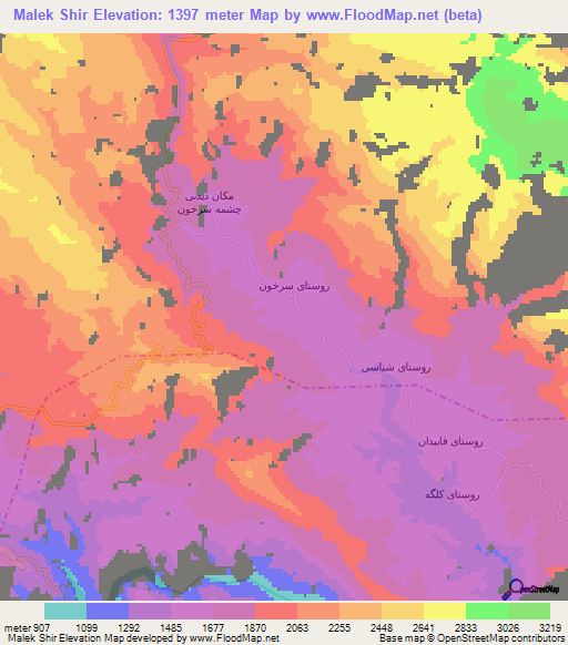 Malek Shir,Iran Elevation Map