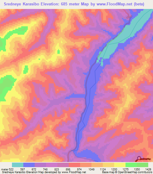 Sredneye Karasibo,Russia Elevation Map