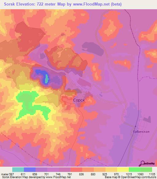 Sorsk,Russia Elevation Map