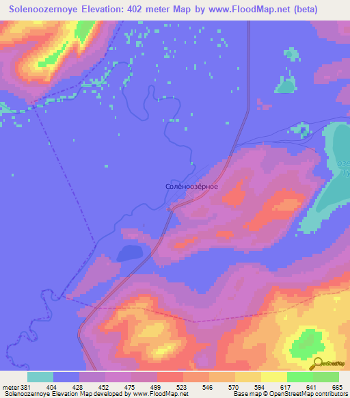 Solenoozernoye,Russia Elevation Map