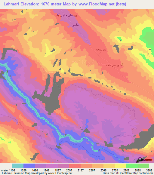Lahmari,Iran Elevation Map