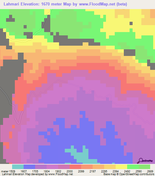 Lahmari,Iran Elevation Map
