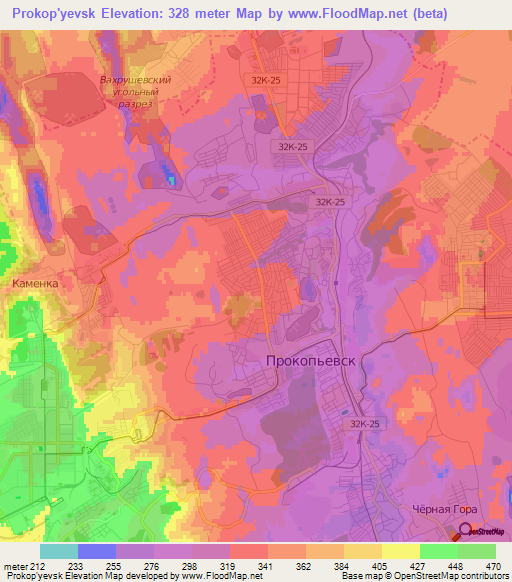 Prokop'yevsk,Russia Elevation Map