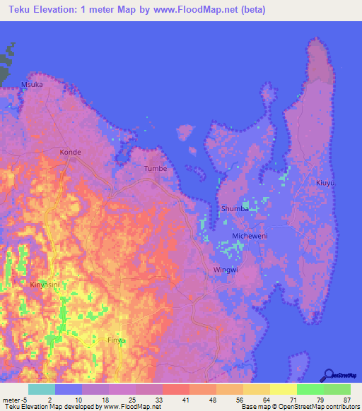 Teku,Tanzania Elevation Map