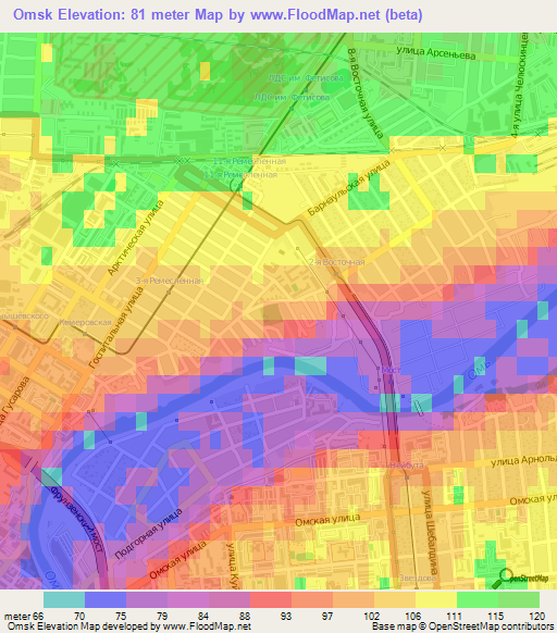 Omsk,Russia Elevation Map