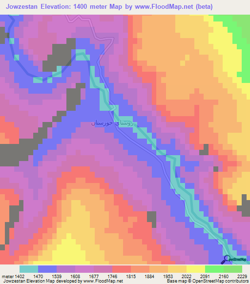 Jowzestan,Iran Elevation Map