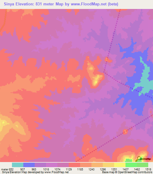 Sinya,Tanzania Elevation Map