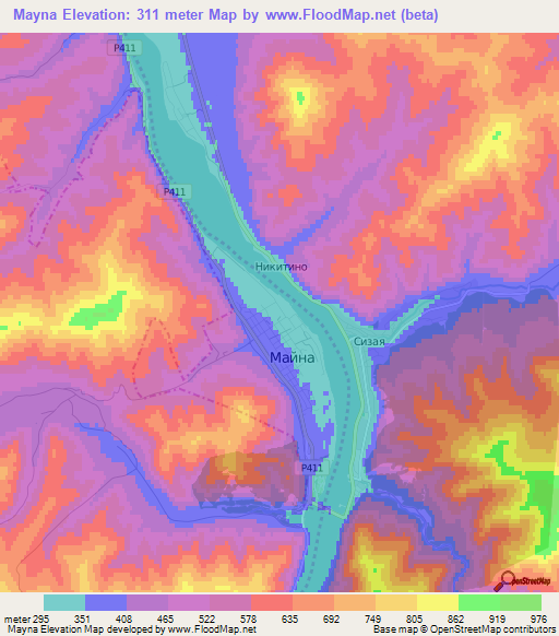 Mayna,Russia Elevation Map