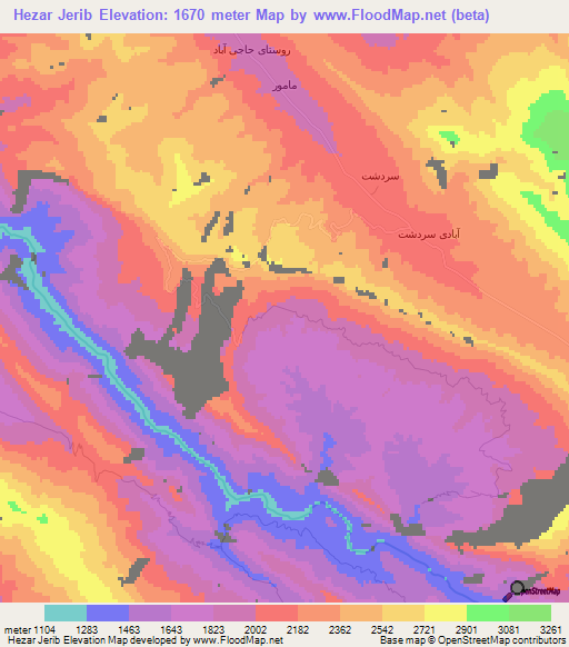 Hezar Jerib,Iran Elevation Map