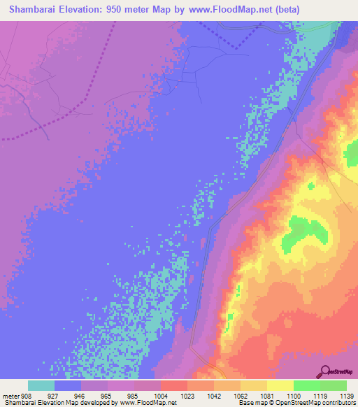 Shambarai,Tanzania Elevation Map
