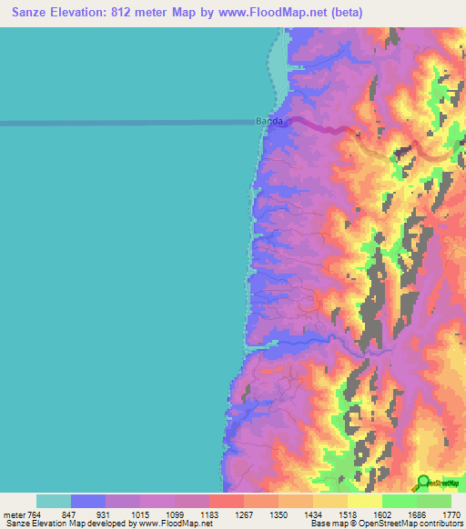 Sanze,Tanzania Elevation Map