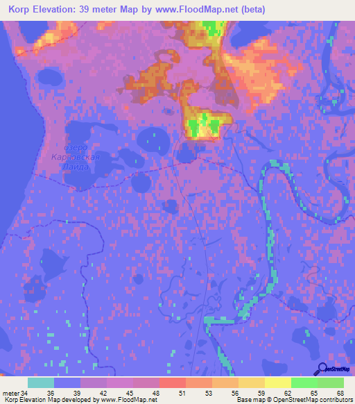 Korp,Russia Elevation Map