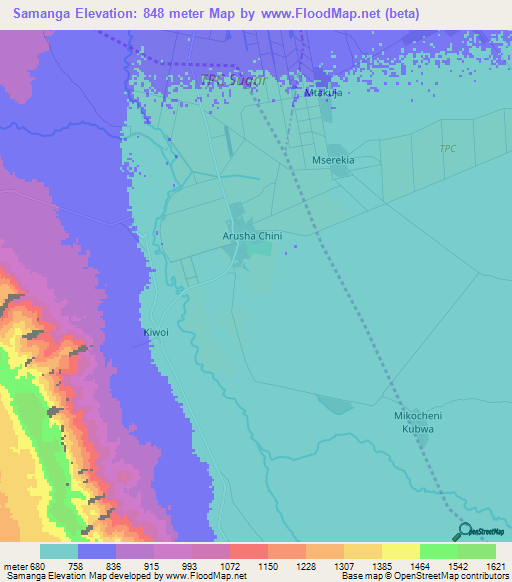 Samanga,Tanzania Elevation Map