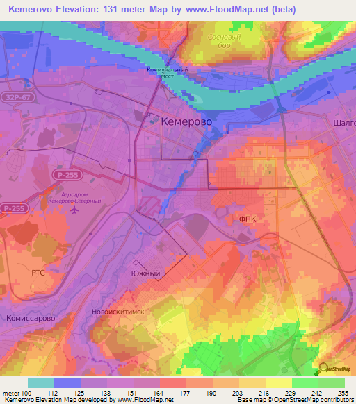 Kemerovo,Russia Elevation Map