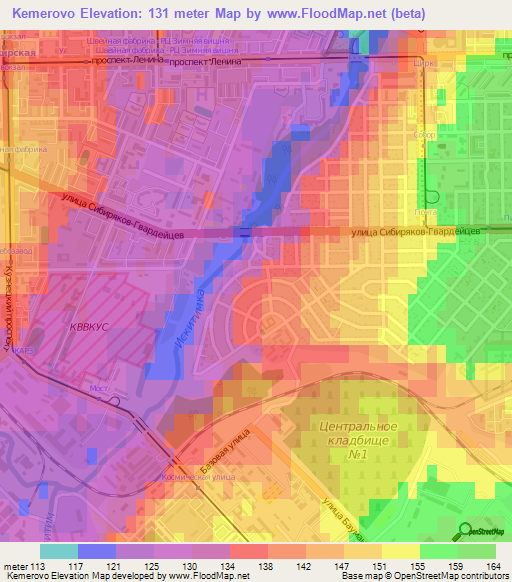 Kemerovo,Russia Elevation Map