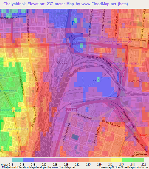 Chelyabinsk,Russia Elevation Map