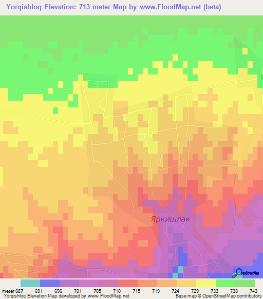 Yorqishloq,Uzbekistan Elevation Map