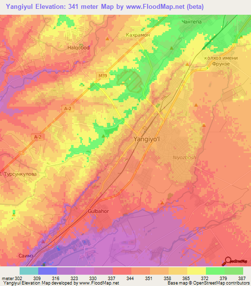Yangiyul,Uzbekistan Elevation Map