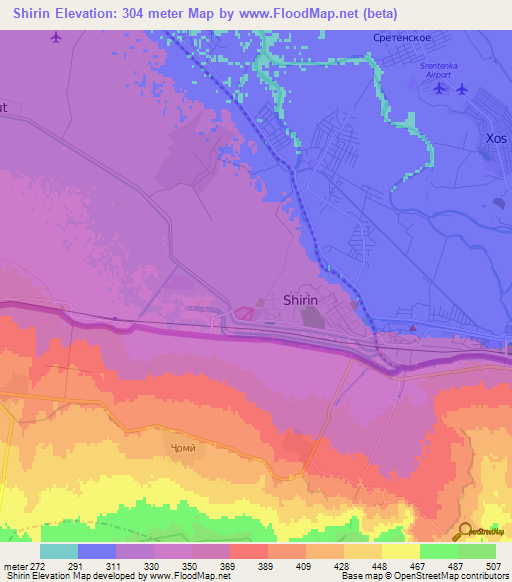 Shirin,Uzbekistan Elevation Map