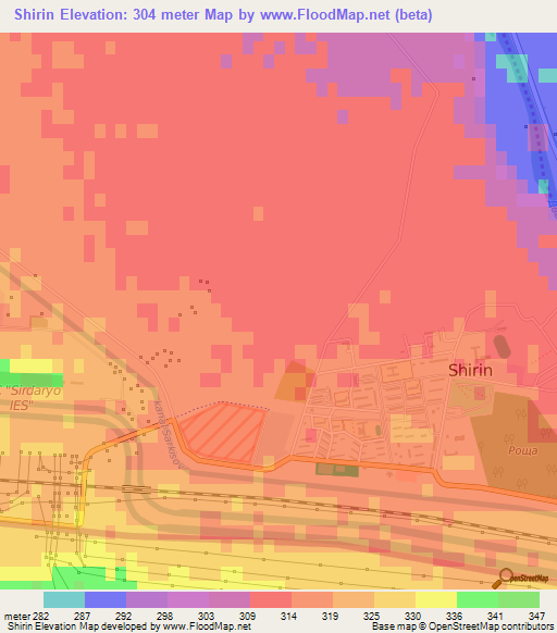 Shirin,Uzbekistan Elevation Map