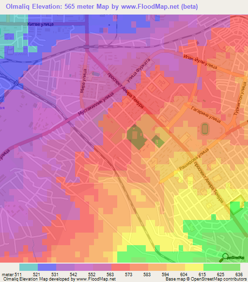Olmaliq,Uzbekistan Elevation Map