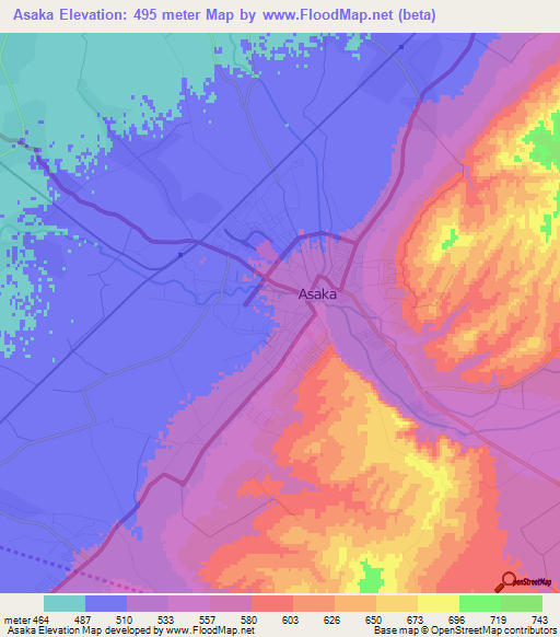 Asaka,Uzbekistan Elevation Map