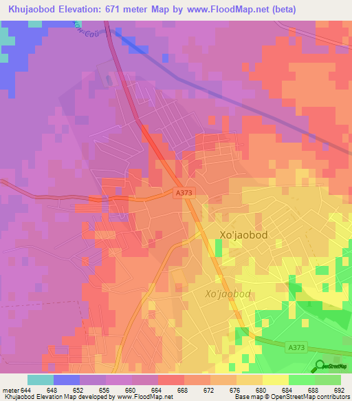 Khujaobod,Uzbekistan Elevation Map