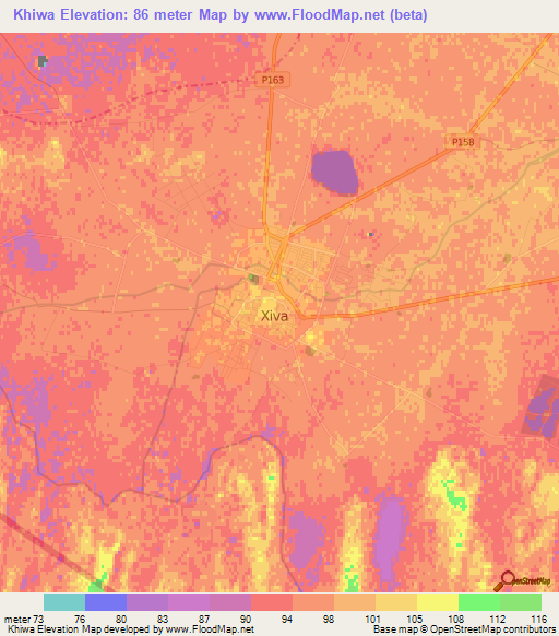 Khiwa,Uzbekistan Elevation Map