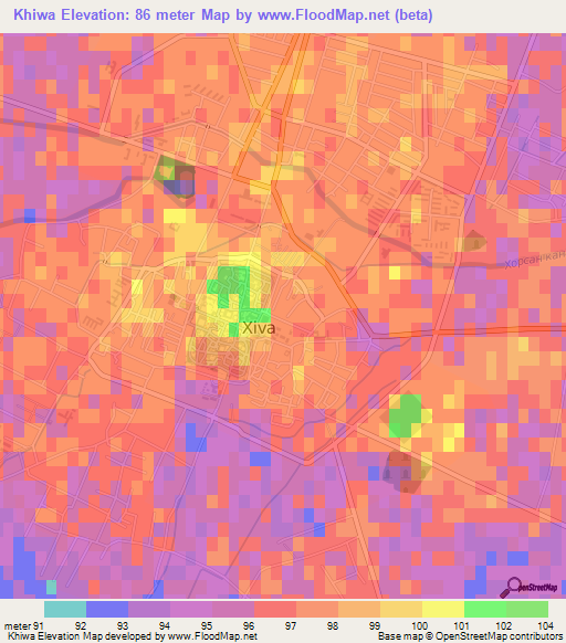 Khiwa,Uzbekistan Elevation Map