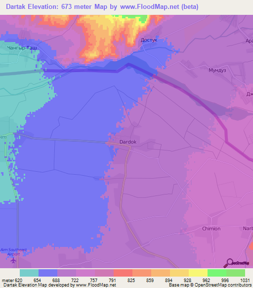 Dartak,Uzbekistan Elevation Map