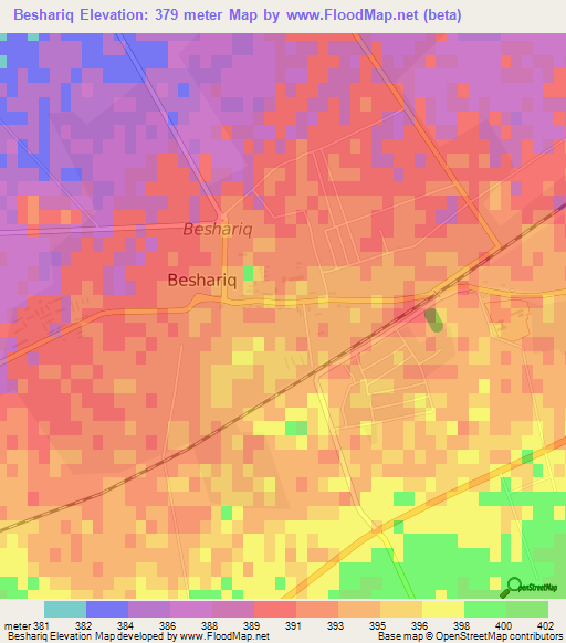 Beshariq,Uzbekistan Elevation Map