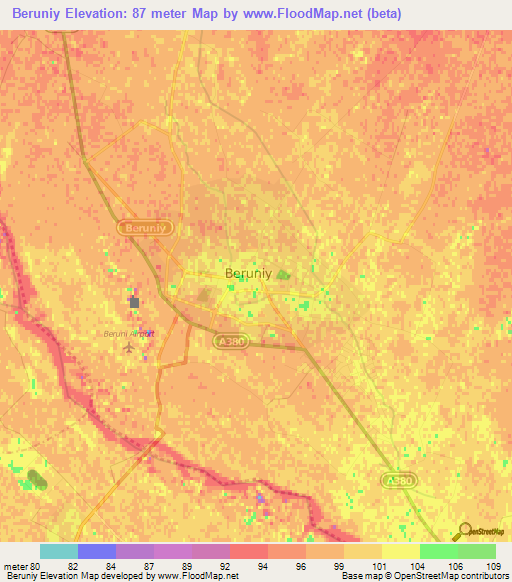 Beruniy,Uzbekistan Elevation Map