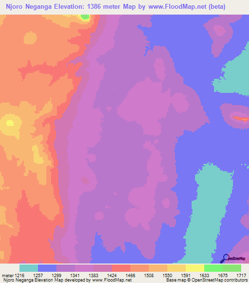 Njoro Neganga,Tanzania Elevation Map