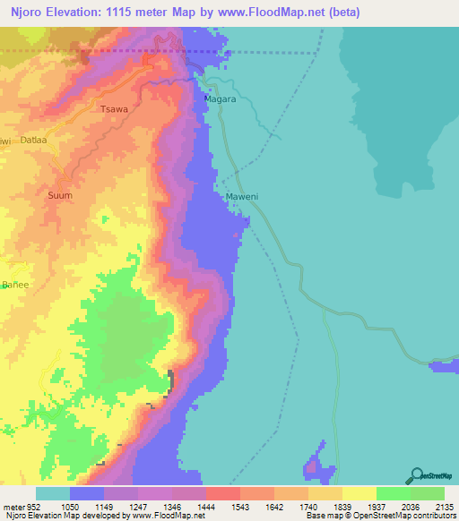 Njoro,Tanzania Elevation Map