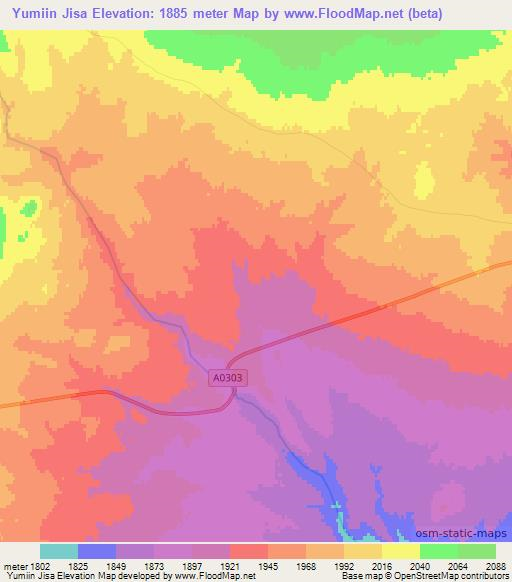 Yumiin Jisa,Mongolia Elevation Map