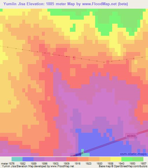 Yumiin Jisa,Mongolia Elevation Map