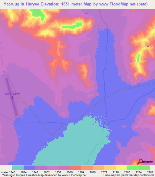 Yaaruugiin Huryee,Mongolia Elevation Map
