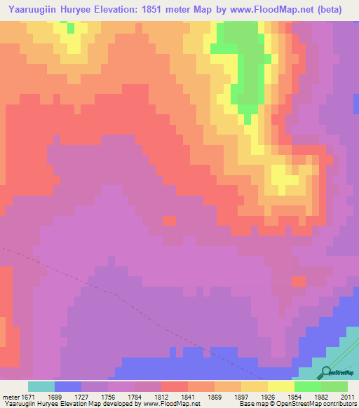 Yaaruugiin Huryee,Mongolia Elevation Map